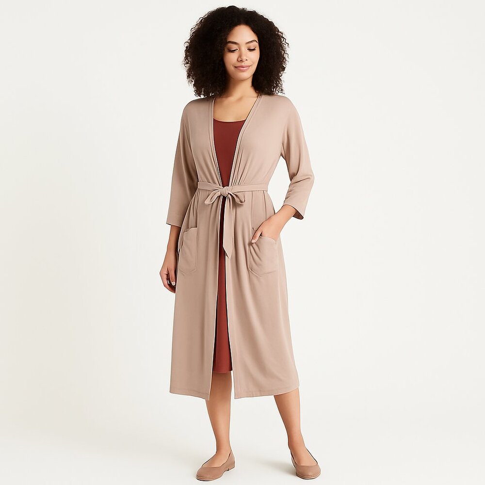 Jax + Lennon Duster Cardigan Robe Sand Bamboo Lounge Layering Piece XS/S